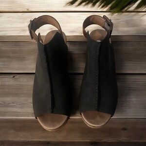 Dansko Reggie Black Nubuck Leather Peep-Toe Bootie Heeled Shoes Size 37